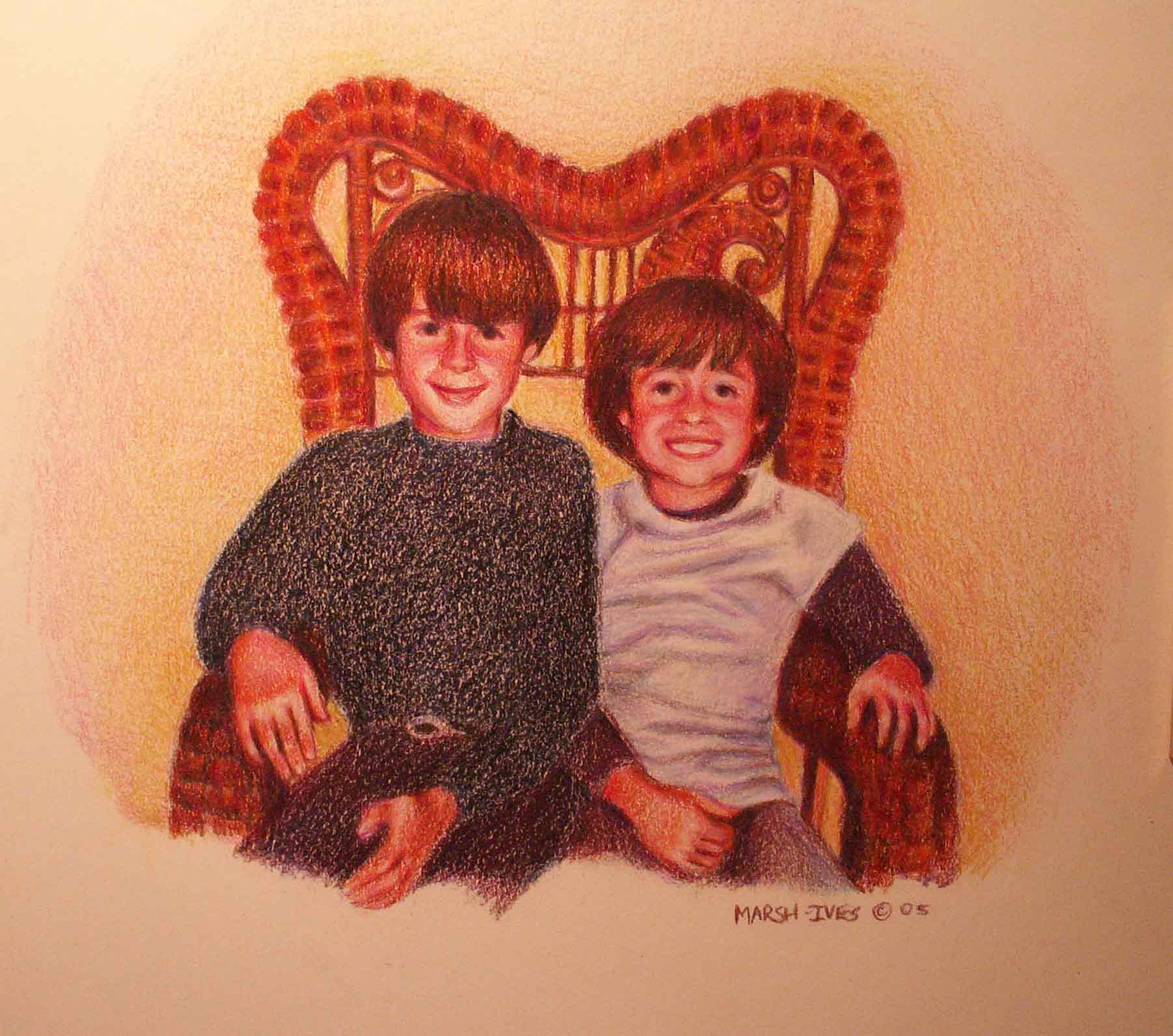 Two Boys in a Cane Chair