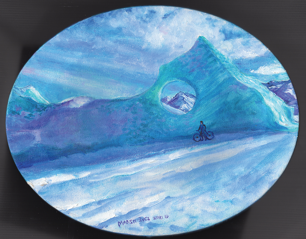 Knik iceberg with fat biker